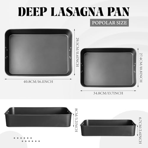 Willinglong 2 Pieces Lasagna Pan 3 Inches Deep Include 13.7 Inch and 16 Inch Baking Pan for Oven Baking Dish for Roasting with Handles Rectangle Cake Sets for Deep Nonstick Bakeware