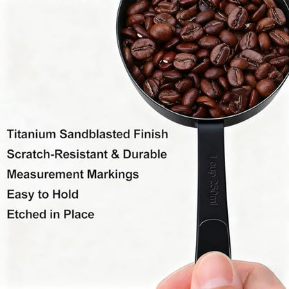 Bopei Measuring Cups and Spoons Set, Titanium-Plated Matte Black Stainless Steel 10 Piece for Cooking and Baking (5 Cups + 5 Spoons All Black)