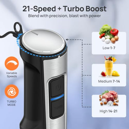 Consciot 5-in-1 Immersion Blender Handheld Max 1100W, 21-Speed & Turbo Mode