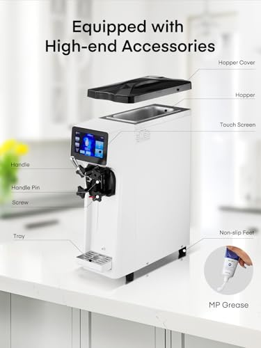 Commercial Ice Cream Machine, 10.4-20 QT/H Yield Soft Serve Ice Cream Machine with 4L Hopper & 1.6L Cylinder, Pre-Cooling & Auto Clean, Touch LCD for Snack Restaurants Bars (white, 4L)