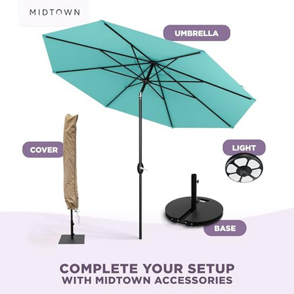 Midtown Umbrellas - The Lean 10 Ft Patio Umbrella with Fade-Resistant Sunbrella Fabric, Auto-Tilt Aluminum Frame and 8 Reinforced Ribs for Deck, Pool & Garden - Canvas Glacier Canopy, Black Pole