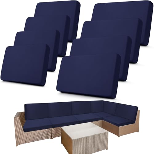 Newwiee 8 Pcs Stretch Patio Outdoor Cushion Covers Replacement,Navy Blue