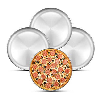 Deedro Pizza Baking Pan Pizza Sheet, 10 inch Stainless Steel Pizza Tray Round Pizza Oven Pan for Home Restaurant Pizzeria, Nontoxic & Heavy Duty, Easy Clean & Dishwasher Safe, Set of 4
