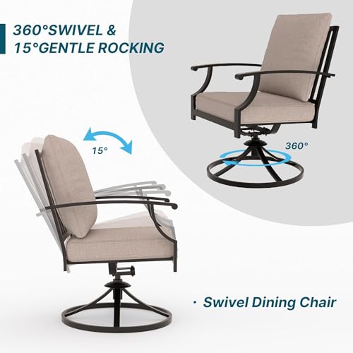 RTDTD 9 Pieces Outdoor Patio Dining Set,Patio Table and Chairs Metal Outdoor Patio Furniture Set with Umbrella Hole,Dining Table Set with 8 Swivel Chairs for Deck,Backyard and Garden,Brown