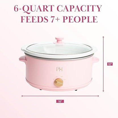 Paris Hilton 6-Quart Manual Slow Cooker, Naturally Nonstick Stoneware Ceramic Insert, Three Settings (Low, High, Warm), Dishwasher Safe Family Size Slow Cooker, Pink
