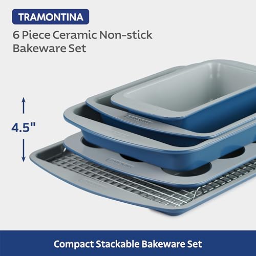 Tramontina Rise 6-Piece Ceramic Baking Pans Set, Non stick Essential Bakeware for Cookies, Loafs, Cakes, Brownies and Muffins