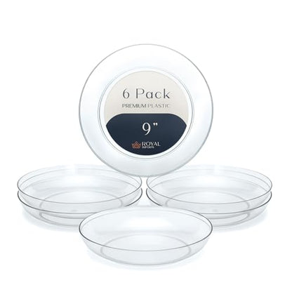 Royal Imports 9" Clear Plastic Saucer Plant Drip Tray, Low Pie Plate, Floral Flower Dish, Wedding, Party, Home and Holiday Decor, 6 Pack