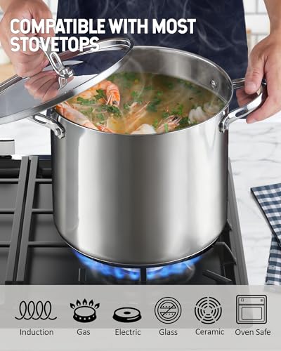 Cooks Standard Classic Stainless Steel Stock Pot with Lid, Large Cooking Pot for Pasta, Soup, Spaghetti, Oven Safe, Dishwasher Safe, Induction Compatible Cookware, 20-Quart