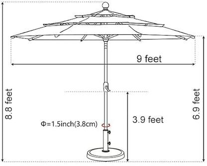 EliteShade USA 10-Year-Non-Fading 9ft 3-Tier Market Patio Umbrella, Commercial Grade Outdoor Table Umbrella with Crank Open, Windproof & UPF 50+ UV Protection, Heavy Duty Ventilation for Garden, Deck, Pool, Backyard, Beach & Bistro, Heather Beige