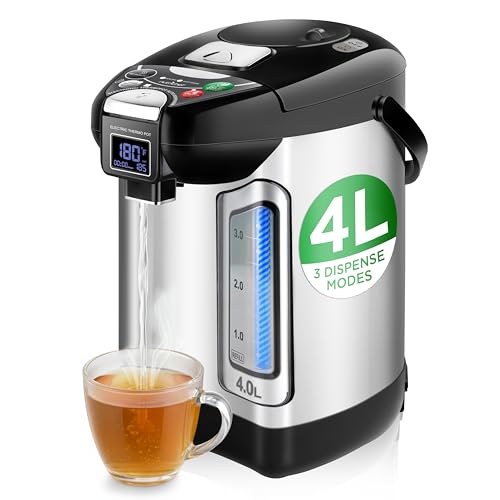 NutriChef Digital Water Boiler and Warmer - 4L/4.23 Qt Stainless Electric Hot Water Dispenser w/ LCD Display, Rotating Base, Keep Warm, Auto Shut Off, Safety Lock, Instant Heating for Coffee & Tea