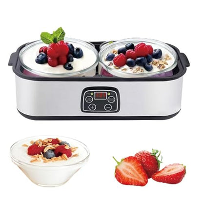 2L Probiotic Yogurt Maker with Two 1L Glass Containers for Larger Batches Yogurt Maker with Adjustable Time & Temp Control Probiotics Stainless Steel Yogurt Making Machine for Homemade Yogurt Dessert