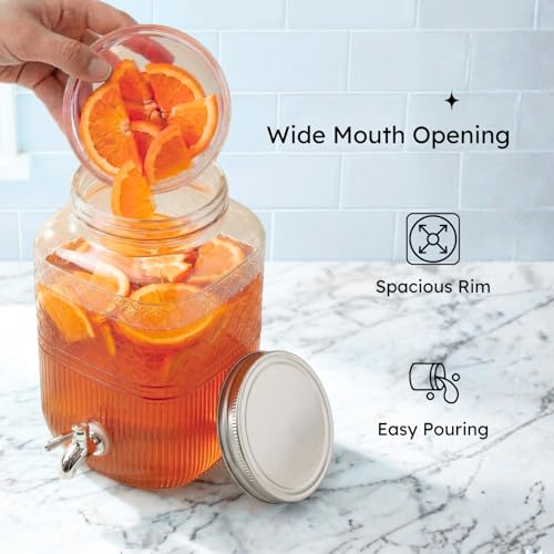 Godinger Drink Dispenser 2 Gallon, Large Glass Water Dispenser - (256oz) Clear