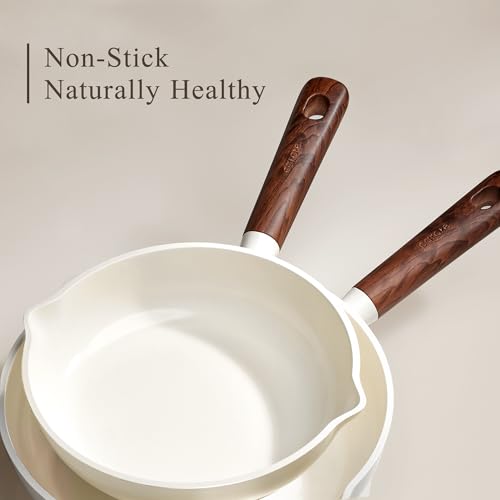 CAROTE 21pcs Cookware Set Nonstick Pots and Pans Set, Ceramic Cookware Set Induction Cookware, Non toxic Healthy Non Stick Kitchen Cooking Set, PFAS PTFE Free, White