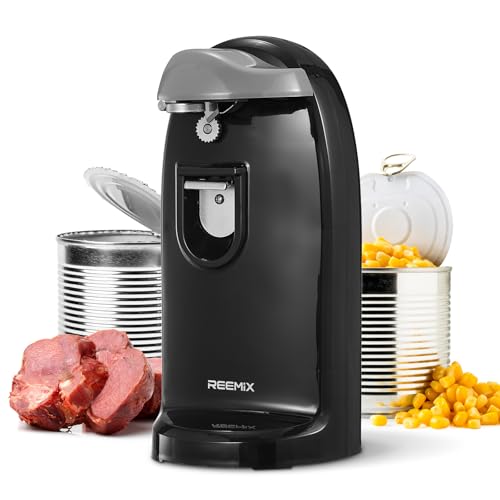 Reemix Electric Can Opener, One-Touch Operation, Knife Sharpener and Bottle Opener 3 in 1, Easy Clean Kitchen Tool for Home Use, Automatic Can Opener
