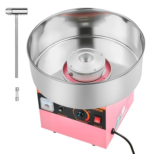 VEVOR Cotton Candy Machine Commercial, 1000W Electric Candy Floss Maker, Easy Use with 15 inch Stainless Steel Bowl and Sugar Scoop, Makes Hard Candy for Home Kids Birthday, Family Party, Pink