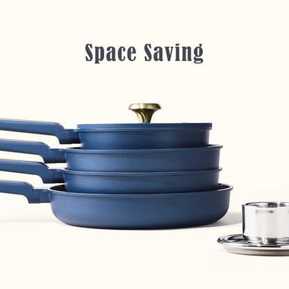 CAROTE Ceramic Cookwar Set, Pots and Pan Set Non Stick 16 Piece, Cookware Set Kitchen Cooking Set Non Toxic, PFAS PTFE Free, Blue
