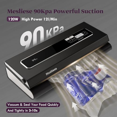 Mesliese Vacuum Sealer 90Kpa 6-in-1 Food Sealer 2 Bag Rolls & 5 Precut Bags