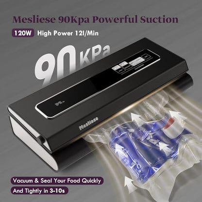 Mesliese Vacuum Sealer 90Kpa 6-in-1 Food Sealer 2 Bag Rolls & 5 Precut Bags