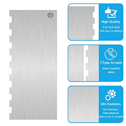 Cake Scraper Smoother Cake Decorating Supplies Kit 9 Inch Metal Bench Scraper for Baking Buttercream Smoother for Cakes Stainless Steel Frosting Cake Comb Edge Side Jagged Comb for Cream Cake