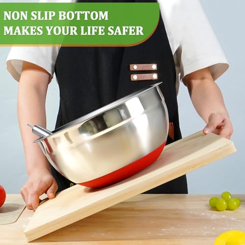 Eallpha Mixing Bowls with Lids Set,10pcs Stainless Steel Mixing Bowls with Graters and Egg Whisk &Non-Slip Bottoms Food Prep Nesting Bowls for Baking, Cooking, Meal Storage(1.2QT-5.5QT)