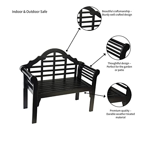 Plow & Hearth Weatherproof Lutyens Eucalyptus Wood Garden Bench | Foldable Patio Bench | Outdoor Furniture Seating for Porch Park Deck | Black