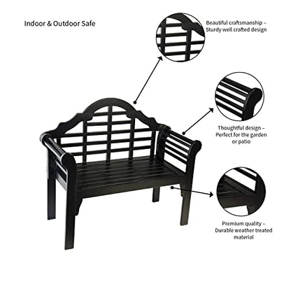 Plow & Hearth Weatherproof Lutyens Eucalyptus Wood Garden Bench | Foldable Patio Bench | Outdoor Furniture Seating for Porch Park Deck | Black