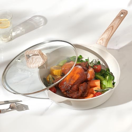 VEVOR 19 Piece Pots and Pans Set Nonstick, Granite Cookware Set, Induction Cookwares, Kitchen RV Cooking Sets with Frying, Sauce, Saute, Tempered Glass Lids, and Pan Protectors, White