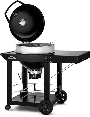 Napoleon PRO22 Charcoal Kettle Grill with Folding Cart, Black, Porcelain-Enameled Lid and Bowl, Chrome-Plated Cooking Grid