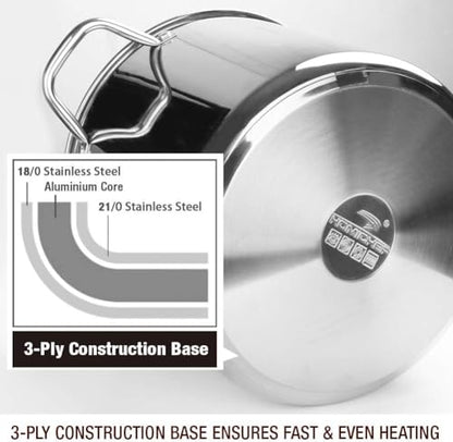 HOMICHEF 10 Quart Stock Pot With Glass Lid - Nickel Free Stainless Steel 10 Qt Pots With Handle - Mirror Polished StockPot 10 Quart - Induction Cooking Pots With Lid - Healthy Soup Pot