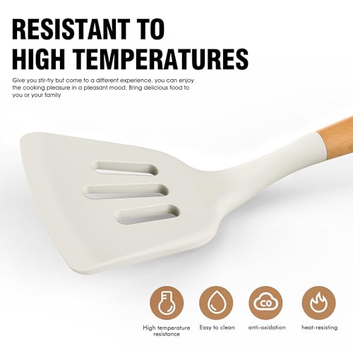 AVGPD Silicone Cooking Utensils Set, Silicone Utensils for Cooking, 446° Heat Resistant Kitchen Utensil Silicone Spatula Sets, Kitchen Gadgets for Non-Stick Cookware BPA FREE (Cream White)