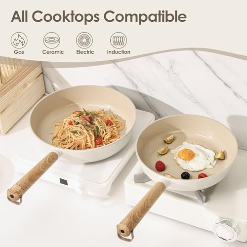SENSARTE 17Pcs Ceramic Nonstick Cookware Set Non-toxic Healthy Pots and Pans Set Ceramic Kitchen Cooking Frying Pans with Stay-cool Handle, PFAS/PTFE/PFOA Free, Dishwasher Safe, Induction Compatible