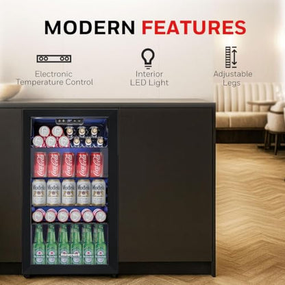 Honeywell Beverage Refrigerator and Cooler, 116 Can Mini Fridge with Glass Door for Soda Beer or Wine for Office or Bar with Adjustable Removable Shelving, Commercial Grade