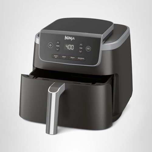 Ninja Air Fryer with Air Crisp | 5 QT Capacity fits up to 4lbs of Fries | 4-in-1 Pro Air Fry, Roast, Reheat, Dehydrate | 400°F Max Temp | 1750 Watts | W/Nonstick Basket & Crisper Plate | Grey | AF141