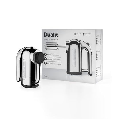 Dualit Hand Mixer - 300W- Strong Grip Handle - Attachments Included - Integral Plug Storage - 4 Speed Settings - Repairable gears - Flat Beaters, Dough Hooks, Balloon Whisk