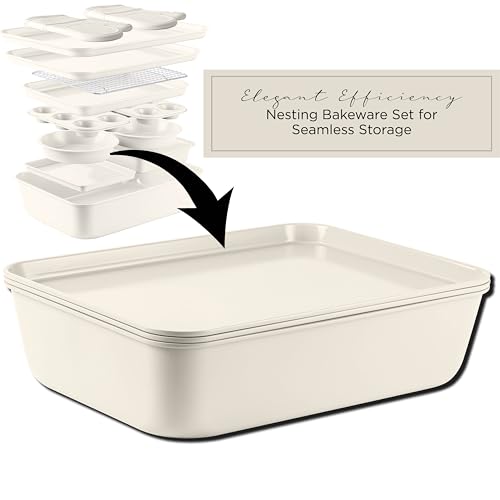 Country Kitchen Nonstick Stackable Bakeware Set - Deluxe Heavy Duty, Durable, Easy Release Baking Set, Cream, 13 Pcs