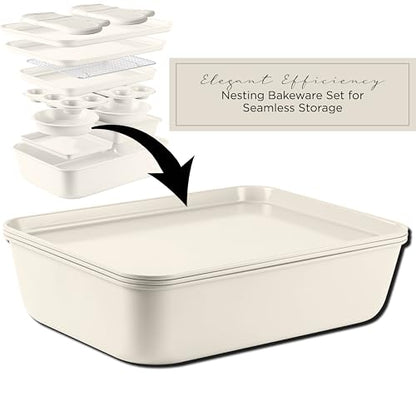 Country Kitchen Nonstick Stackable Bakeware Set - Deluxe Heavy Duty, Durable, Easy Release Baking Set, Cream, 13 Pcs