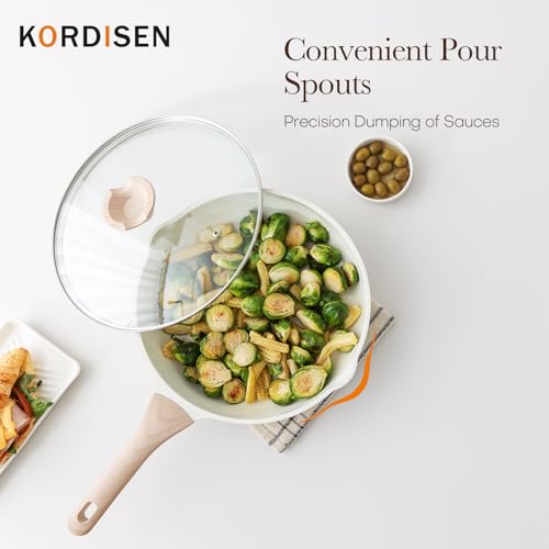 Kordisen Ceramic Nonstick Frying Pan Skillet Set with Lid, 3 Piece Ceramic Pans for Cooking Non Toxic, Healthy Induction Cookware, Stay-Cool Handle, PFOA & PFAS Free (8 Inch, 9.5 Inch, 11 Inch)