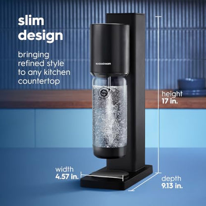 Sodastream Fresh | Soda Machine Sparkling Water Maker Value Bundle (Black) With 2x 60L CO2 Canisters, 1x Carbonating Bottle, 1x Fizz & Go Cool Metal Bottle (Storm) and 3x Zero Flavors