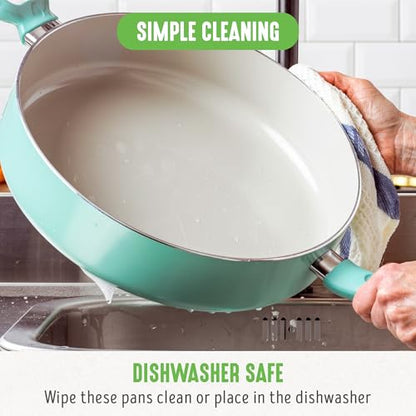 GreenLife Soft Grip Diamond Healthy Ceramic Nonstick, 5QT Saute Pan Jumbo Cooker with Helper Handle and Lid, PFAS-Free, Dishwasher Safe, Turquoise