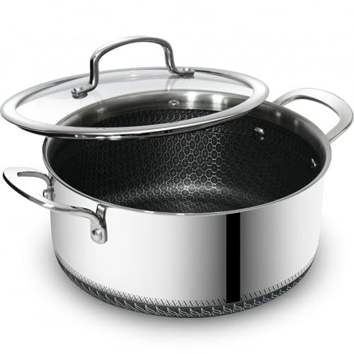 USELUCK Nonstick 5-QT Stock Pot with Glass Lid,Stay-Cool Handle,Oven-Safe,Dishwasher-safe,Compatible with All Cooktops.