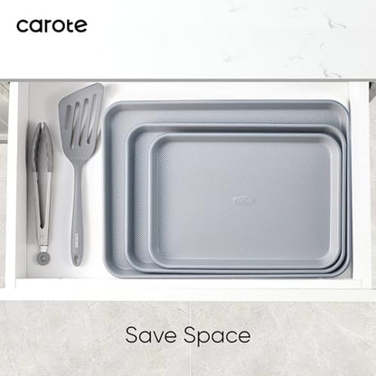 CAROTE 3-Piece Baking Pan Set - Bakeware Set, Baking Sheet Set Including 13 Inch 15 Inch 17 Inch Sheet Pan, Cookie Sheet for Baking, Royal Violet, Blue & Grey