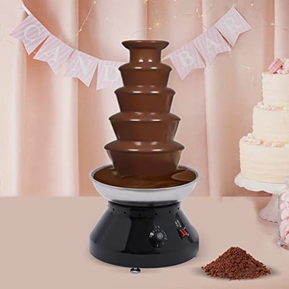 Commercial Chocolate Fountain 5 Tier, 230W Electric Hot Chocolate Fondue Tower, 7 Lbs Large Capacity Stainless Steel Chocolate Melting Heating Machine w/Adjustable Temperature, Used for Party (Black)