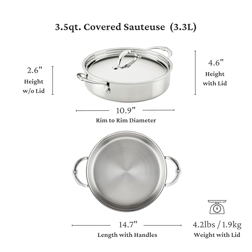 Hestan ProBond Luxe 3.5-Quart Sauteuse Braiser with Lid, Professional Clad Stainless Steel, ProCore Tri-Ply Clad Construction, Polished Exterior, Induction & Oven Safe