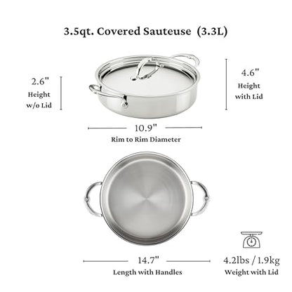 Hestan ProBond Luxe 3.5-Quart Sauteuse Braiser with Lid, Professional Clad Stainless Steel, ProCore Tri-Ply Clad Construction, Polished Exterior, Induction & Oven Safe