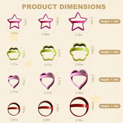 12-Piece Stainless Steel Cookie Cutter Set with Handles - Heart, Flower, Round, Five Star Shapes - Fruit Vegetable, Small Stainless Steel Biscuit Mold for Baking (Multicolor)