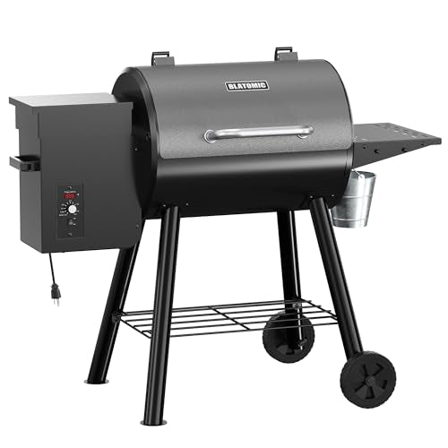 Wood Pellet Grill, 440 SQ. IN Cook Area Pellet Smoker Grill, 12LBS Hopper Pellets Grill, 500℉ Max Temperature&Auto Feed, 8 in 1 BBQ Grill Outdoor with Side Table, Grease Bucket