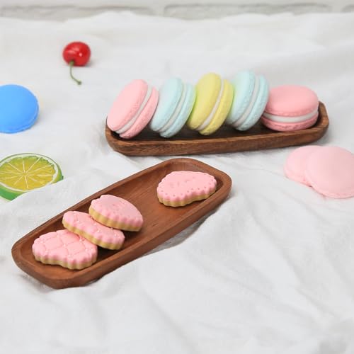 MeowAroma Mini Wooden Serving Platters and Trays, 7-inch Solid Acacia Wood Serving Plates for Food/Snacks/Appetizer, also as Jewelry Trays, Mini Charcuterie Board and Cheese Platter, Reusable (6 PCS)