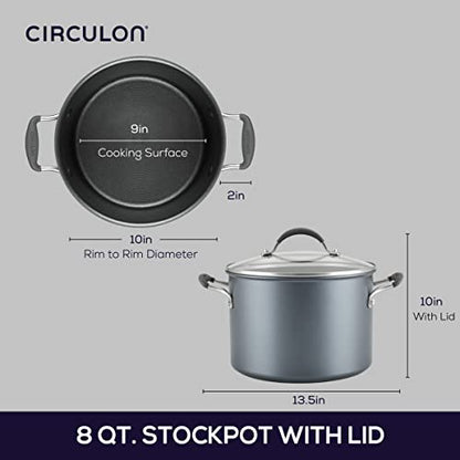 Circulon A1 Series with ScratchDefense Nonstick Induction Cookware, Stockpot with Lid, Pasta Pot, Kitchen Essentials, 8-Quart, Graphite