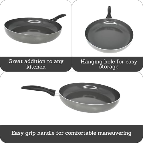 IMUSA 12-Inch Ceramic Nonstick Frying Pan – Large Gray Aluminum Skillet with Cool-Touch Handle, Ideal for Sautéing, Stir-Frying & Searing– Healthy Non-Stick Cookware for Home Kitchen