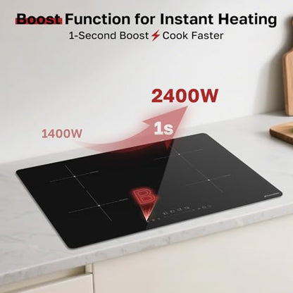 ThermoMate 30 Inch Induction Cooktop, 7200W Built in Induction Stove Top, Electric Cooktop with 4 Boost Burner, 9 Heating Level, Timer & Child Safety Lock, Sensor Touch Control, 240V